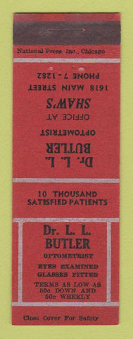 Matchbook Cover - DLL Butler Optometrist Shaw's