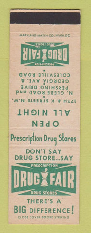 Matchbook Cover - Drug Fair Stores Washington DC