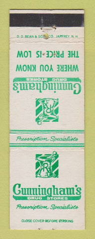 Matchbook Cover - Cunningham's Drug Stores DD Bean