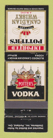 Matchbook Cover - Potter's Canadian Whiskey Vodka Portland OR WEAR