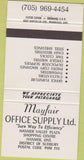 Matchbook Cover - Mayfair Office Supply Hanmer ON 30 Strike