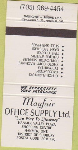 Matchbook Cover - Mayfair Office Supply Hanmer ON 30 Strike