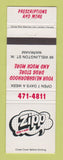 Matchbook Cover - Zipp Drug Stores Markham ON