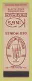 Matchbook Cover - King's Drug Stores Des Moines IA WEAR