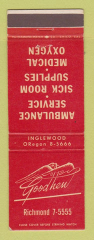 Matchbook Cover - Goodhew Ambulance Service