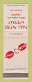 Matchbook Cover - Paul Weiss Optician Denver Colorado