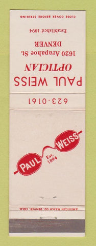 Matchbook Cover - Paul Weiss Optician Denver Colorado