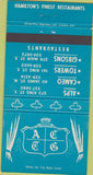 Matchbook Cover - Restaurants Hamilton ON Alps Cameo Towers 30 Strike