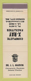 Matchbook Cover - Dr JL Marvin Chiropractor Kansas City MO Moose Lodge