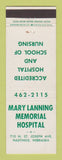 Matchbook Cover - Mary Lanning Memorial Hospital Hastings NE