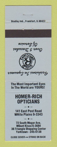 Matchbook Cover - Homer Rice Opticians White Plains Yorktown NY