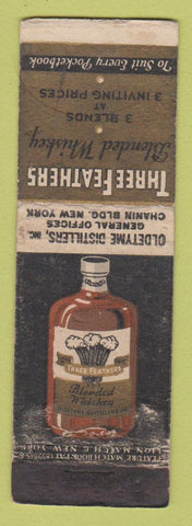 Matchbook Cover - Three Feathers Whiskey feature  WORN