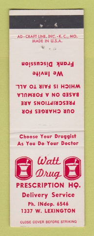 Matchbook Cover - Watt Drug Store Kansas City? MO