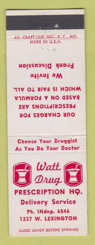 Matchbook Cover - Watt Drug Store Kansas City? MO