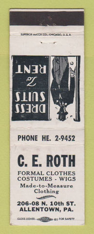 Matchbook Cover - CE Roth Men's Clothes Formal Allentown PA