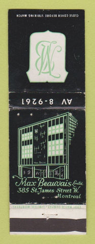 Matchbook Cover - Max Beauvais Limited Montreal QC Imports