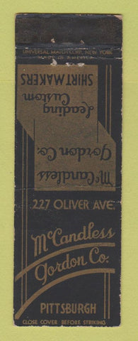 Matchbook Cover - McCandless Gordon Clothes Pittsburgh PA WORN