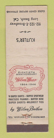 Matchbook Cover - Kutler's Long Beach CA Wilson Brothers Clothes 1944