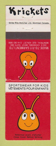 Matchbook Cover - Krickets Clothes Montreal QC