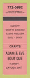 Matchbook Cover - Adam & Eve Boutique Clothes Cayuga ON