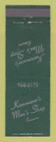 Matchbook Cover - Kemmerer's Men's Clothes Emmaus PA