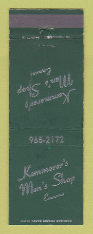 Matchbook Cover - Kemmerer's Men's Clothes Emmaus PA