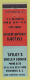 Matchbook Cover - Taylor's Sinclair oil gas Wilmington NC