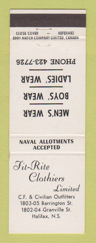 Matchbook Cover - Fit Rite Clothes Halifax NS