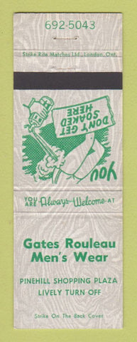 Matchbook Cover - Gates Rouleau Men's Clothes Canada