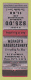 Matchbook Cover - Werner's Haberdashery Men's Clothes Rutherford NJ