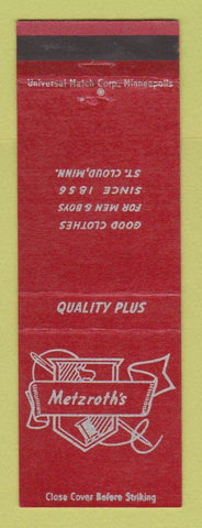 Matchbook Cover - Metzroth's Men's Clothes St Cloud MN RED