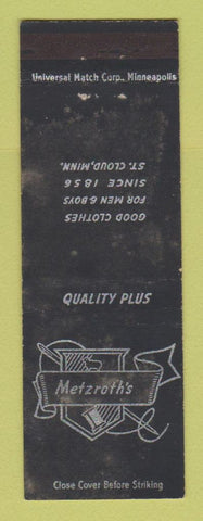 Matchbook Cover - Metzroth's Men's Clothes St Cloud MN BLACK WORN