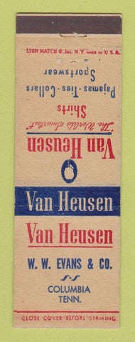 Matchbook Cover - Van Heusen Men's Clothes WW Evans Columbia TN