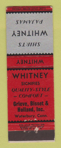 Matchbook Cover - Whitney Clothes Grieve Bisset Holland Waterbury CT