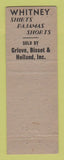Matchbook Cover - Whitney Clothes Grieve Bisset Holland Waterbury CT