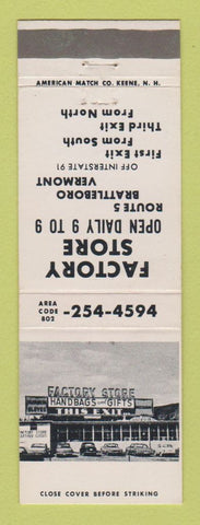 Matchbook Cover - Facotry Store Brattleboro VT Clothes