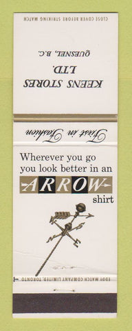 Matchbook Cover - Arrow Men's Clothes Keens Quesnel BC