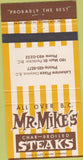 Matchbook Cover - Mr. Mike's Steaks Osoyoos Penticton BC 30 Strike