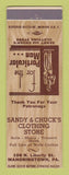 Matchbook Cover - Sandy & Chuck's Men's Clothes Mahoningtown PA