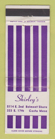 Matchbook Cover - Shirley's Costa Mesa Belmont Shore CA Clothes