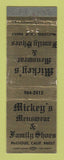 Matchbook Cover - Mickey's Men's Clothes McCloud CA