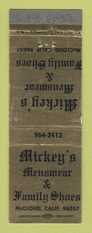 Matchbook Cover - Mickey's Men's Clothes McCloud CA