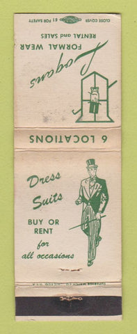 Matchbook Cover - Logans Formal Men's Clothes Chicago IL South Bend IN WEAR