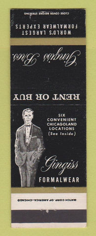 Matchbook Cover - Gingiss Bros Men's Formal Clothes Chicago IL