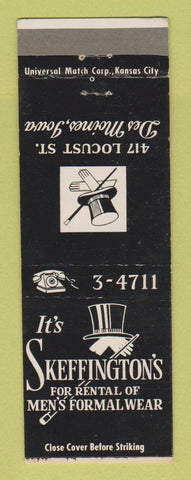 Matchbook Cover - Skeffington's Men's Formal Clothes Tuxedo Des Moines IA