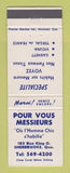 Matchbook Cover - Pour Vous Messieurs Men's Clothes Sherbrooke QC