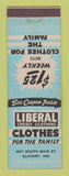 Matchbook Cover - Liberal Credit Clothes Elkhart IN
