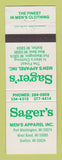 Matchbook Cover - Sager's Men's Clothes Grafton West Bend Port Washington WI
