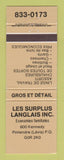 Matchbook Cover - Les Surplus Langlais Clothes Levis QC