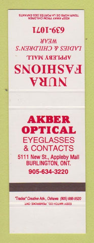 Matchbook Cover - Nura Fashions Clothes Akber Optical Burlington ON SAMPLE
